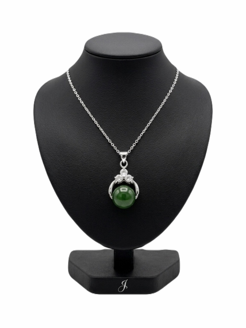 New Artisan Rare Jadeite Stone Green 925 Sterling Silver White Sapphire Necklace